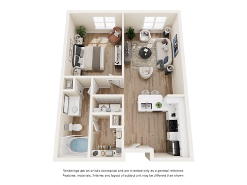 Floor plan for 1 bed, 1 bath, 791 sqft